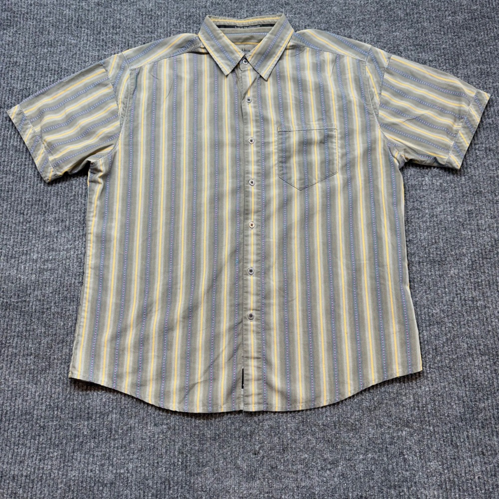 Kuhl XL Striped Button Down Shirt Gray Yellow Blue Outdoor Hiking Southwestern